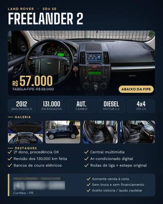 LAND ROVER FREELANDER 2 2.2 SE SD4 16V TURBO DIESEL 4P AUTOMÁTICO